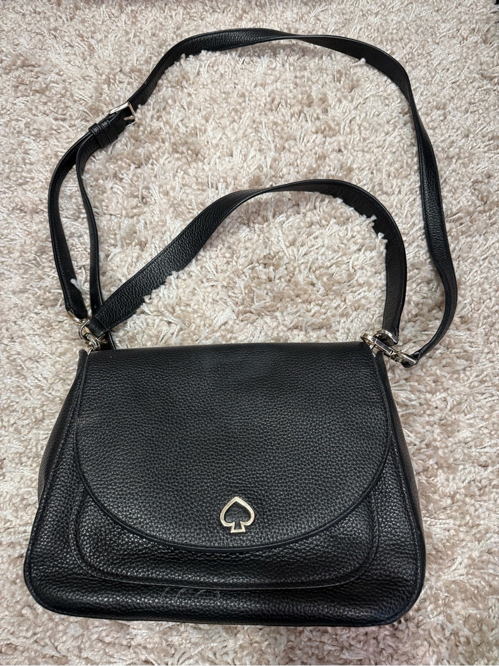 kate spade Medium Flap Shoulder/Crossbody Black Pebbled Leather Bag